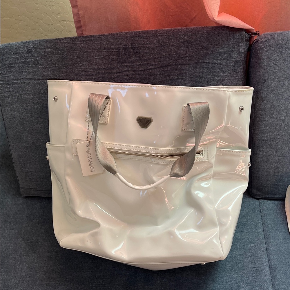 White Patent Leather diaper tote bag